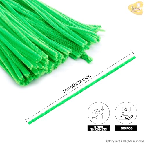 Image of Lakeer Green Pipe Cleaners 100 Pcs, 6mm x 12 Inch Chenille Stems Craft Wire for DIY Flowers, Kids Art, School Projects, Home Decor