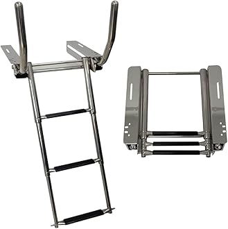 Under Platform Telescoping Boat Ladder with Retractable Handrail – 316 Stainless Steel, Rust-Resistant, 400 lbs Capacity, Space-Saving Design for Boat & Yacht