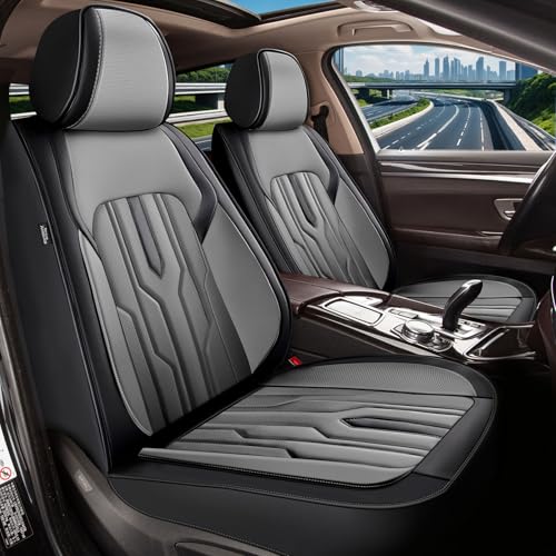 YORKNEIC Fit for Ford Maverick Seat Covers Full Set 2022 2023 2024 2025: 5 Seats Waterproof Leather Car Seat Covers Protector (2 Row 5 Seat, Black & Grey)