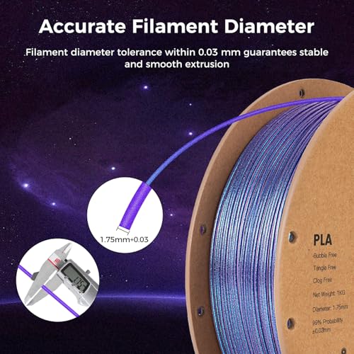 Image of Sovol Silk PLA Filament with Blue Glitter 1kg 1.75mm, Color Changeable 3D Printer Filament 2.2lbs, Chameleon Shiny PLA Material + /-0.03mm, Shimmering 3D Printing Filament, Nebula Purple