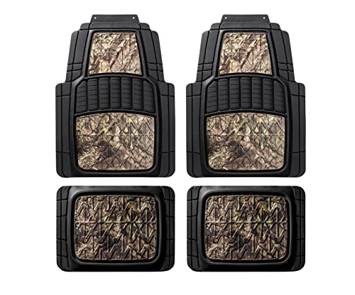 PIC AUTO Camo Car Floor Mats Rubber Heavy Duty All Weather Protection Trimmable Universal for Car SUV Van Trucks (Black, 4 Pieces)
