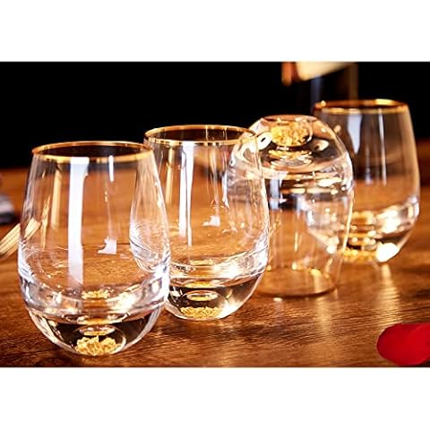 DUJUST Stemless Wine Glasses Set of 4 (14oz), Crystal Wine Glasses Decorated with 24K Gold Leaf Flakes, for Red & White Wine, Personalized & Unique Wine Sets Gifts for Women/Men- 4 pcs Cover