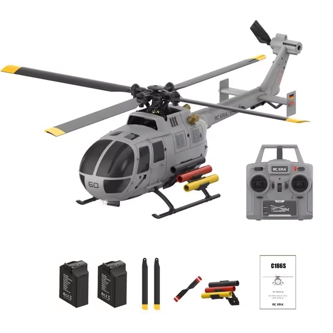 Helikopter RC w skali 1/48 dla dorosłych, RC ERA C186S BO105 bezszczotkowy 4-kanałowy 6-osiowy żyroskop zdalnie sterowany samolot z optycznym pozycjonowaniem przepływu, prezent na Boże