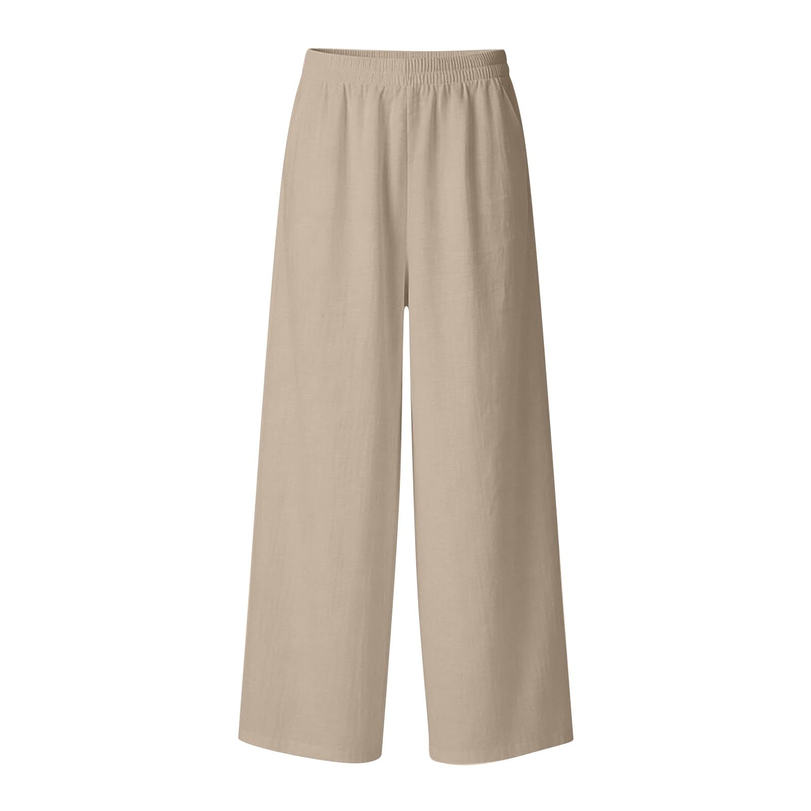 Pantaloni estivi da donna, lunghi, a vita alta, in lino, larghi e leggeri, in cotone, a gamba larga, con tasche, versatili