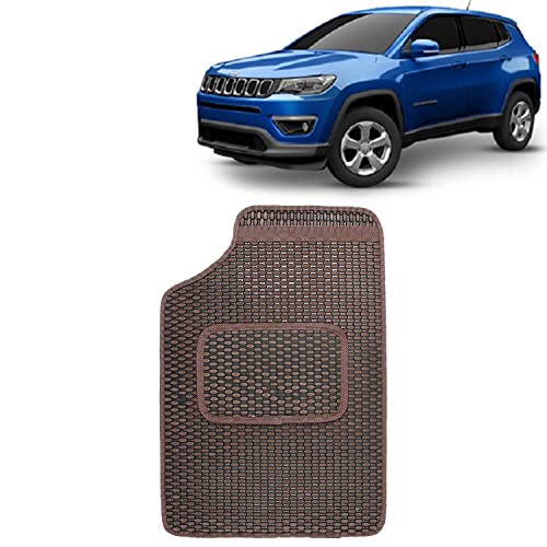 Image of Kingsway Dotted Design Car Floor Foot Mats Universal Fit for Jeep Compass, Model Year : 2017-2020, Water and Dustproof, Color Brown, Set of 5 Pieces