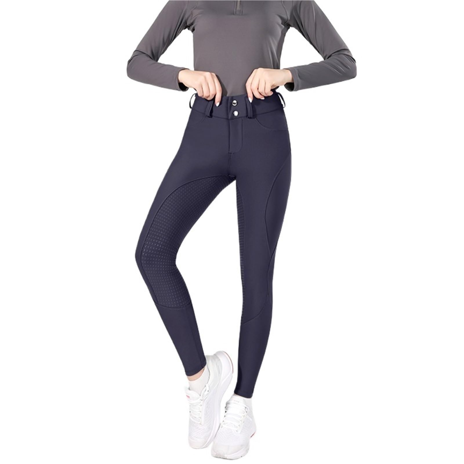 Pantalones Montar a Caballo Mujer Pantalones de equitación con Cremallera y Botones for Mujer, Mallas ecuestres, Deportivas competición(Purple Grey,L)