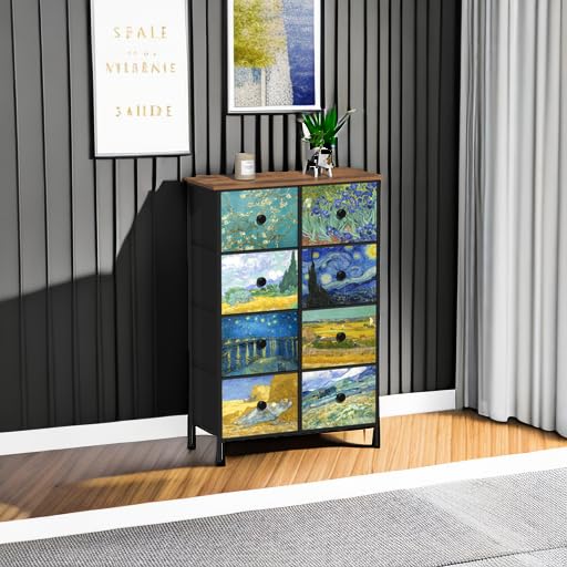 EXOTICA-Tall-Dresser-with-8-Drawer-for-Bedroom-Narrow-Van-Gogh-Chest-of-Drawers-for-Hallway-Closet-Living-Room-Steel-Frame-Rustic-Brown-Wood-Grain-Wood-Top EXOTICA Tall Dresser with 8 Drawer for Bedroom Narrow Van Gogh Chest of Drawers for Hallway Closet Living Room Steel Frame Rustic Brown Wood Grain Wood Top