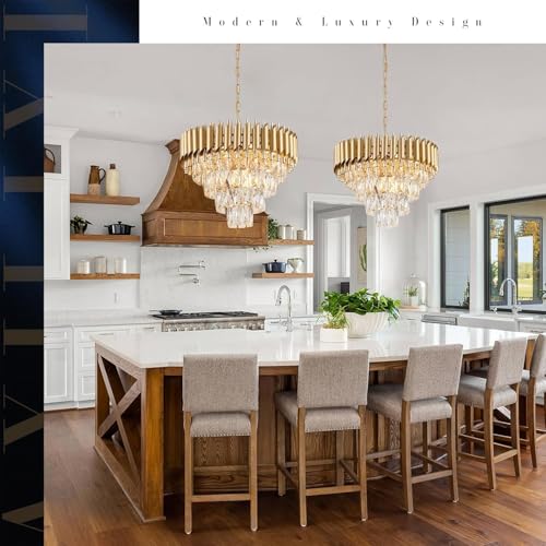 Image of Manraj Modern Crystal Chandelier, 500 mm Round, 4-Tier Pure Gold, K9 Crystal Ceiling Light Fixture for Living Room and Hallway (Pure Gold, 500mm)