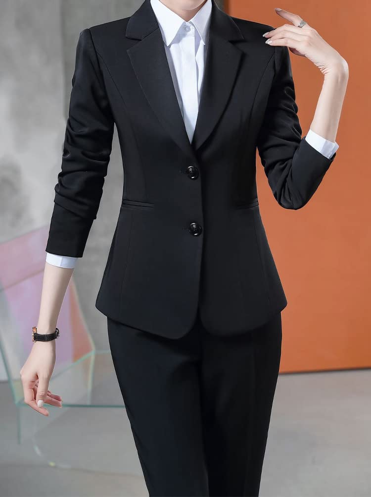 Minetom Tailleur Femme 2 Pièces Elegant Slim Fit Blazer Veste Formel Entreprise Bureau Travail Tailleur Pantalon Costumes Ensemble
