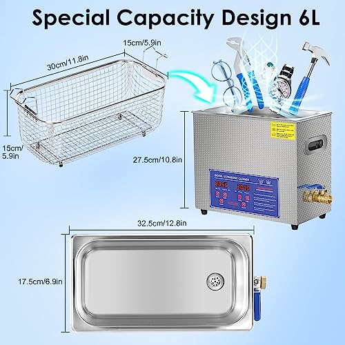 Rengue Ultrasonic Cleaner- Rengue 6L Professional Ultrasonic Cleaner Machine 40Khz With Digital Timer And Heater thumb #6