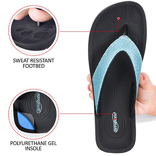 Image of AEROTHOTIC Comfy Arch Support flip flops for women Split Toe Stylish Cushioned Strap with non-slip footbed Walking Dressy Sandals Indoor and Outdoor