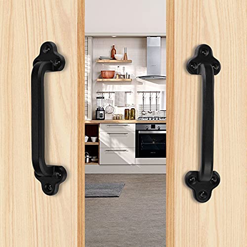 Image of 2-Pack 9 Inch Clover Straight Barn Door Handle - Black Cast Iron Pull for Sliding Doors, Gates, Sheds, Fences, Closets - Indoor Outdoor Farmhouse Hardware