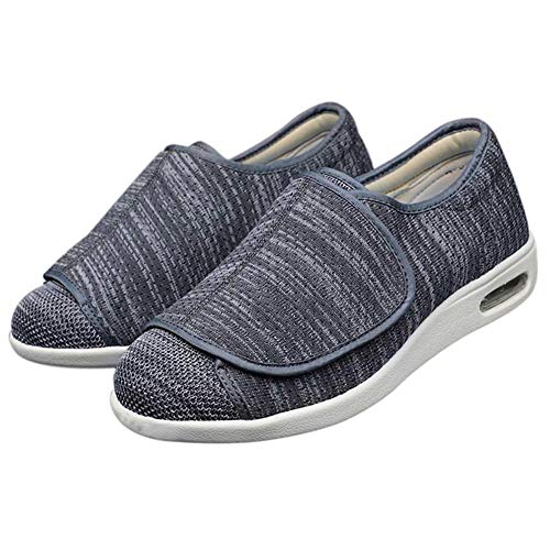 W&LESVAGO Men's Extra Wide Air Cushion Walking Sneakers with Fully Adjustable Closures, Diabetic Edema Shoes for Elderly Outdoor(Mix DK-Grey, 11)
