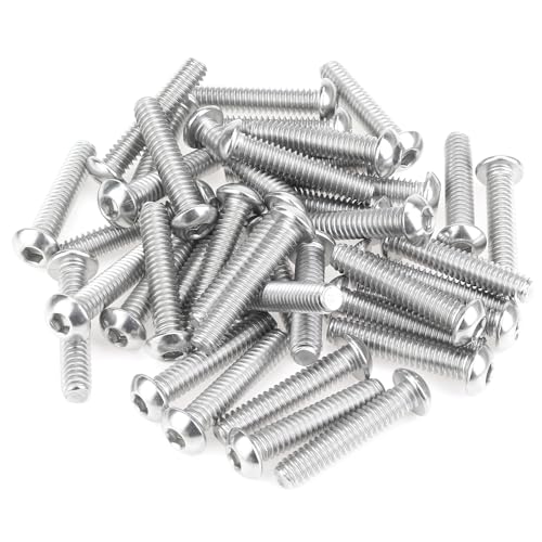 Image of 40 Pieces 1 /4-20 x 1-1 /4 inch Button Head Socket Cap Screws Bolts, HELIFOUNER 304 Stainless Steel (18-8) Screws, Bright Finish, Fully Threaded