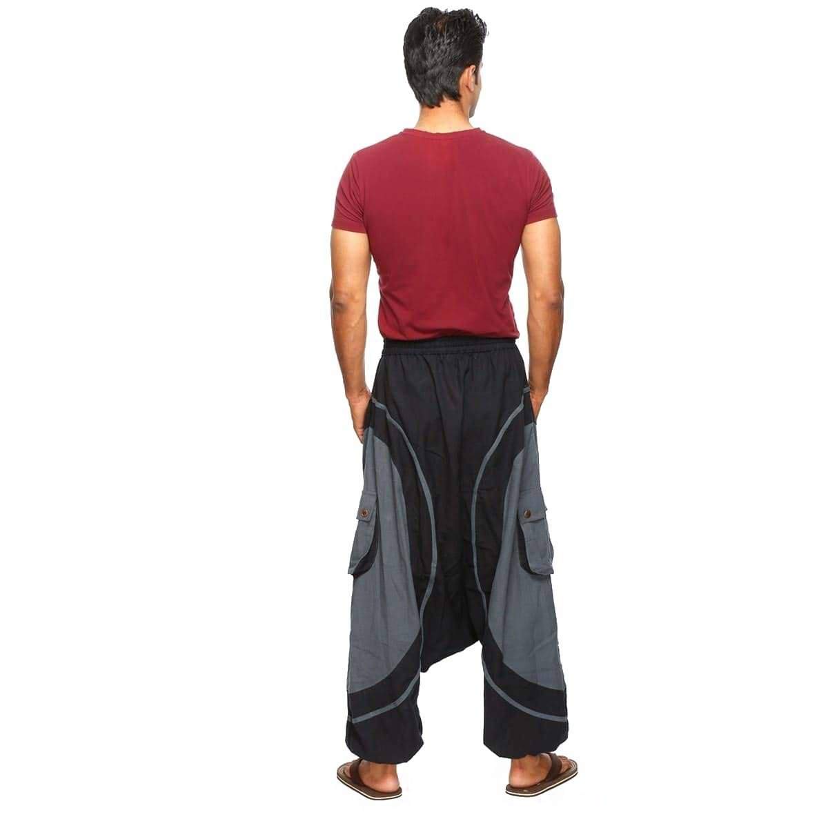 Simandra Hombres Harem Pantalón Algodón Baggy Hippie Pluder Bloomers Harén Pantalones Holgados Aladin por estío, Playa, Danza, Yoga, Deporte, Fitness Soni