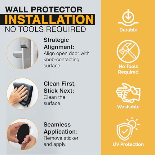 Image of Ducki Door Stoppers for Wall 2 inch (4 Black Glass) Self Adhesive & Discreet Home Door Knob Wall Protector - Quiet Door Bumper with Secure Adhesive - Rubber Door Stops, Shock Absorbent Door Handle Stopper