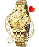 OLEVS Womens Gold Watches Luxury Diamond Automatic Mechanical Ladies Self Winding Dress Gold Wrist Watch Date Day