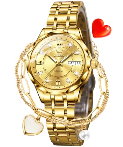 Image of OLEVS Women Watches Automatic Mechanical Set Casual Diamond Dress Ladies Self Winding Two Tone Wrist Watch Date