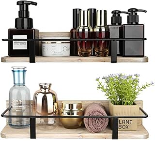 Eitida Decorative Storage Shelves, Wall Mount Wood Floating Shelf Set of 2 for Bedroom, Bathroom, Living room etc. Rustic Grained Wood Display for Closet (Large & Small)_Grey