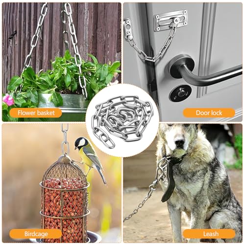 Edelstahlkette Meterware, 1M Metallkette Stahlkette, Φ6mm Gliederkette, Kettenglieder, Verlängerungskette Edelstahl Ketten zum Aufhängen für Hundekette Ankerkette Wäschekette, mit Karabiner