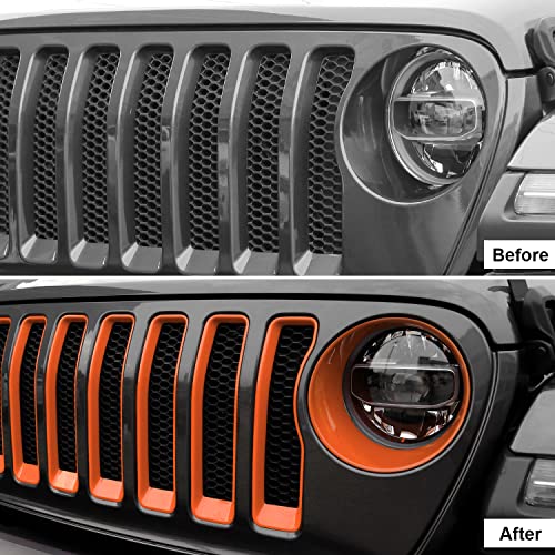Image of CheroCar for JL Mesh Grille Grill Insert & Headlight Turn Light Cover Trim Exterior Accessories for Jeep Wrangler JL JLU 2018-2026 & Gladiator JT 2020-2026