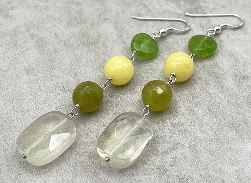 Boucles d'oreilles anti-allergie quartz lemon jade vert argent