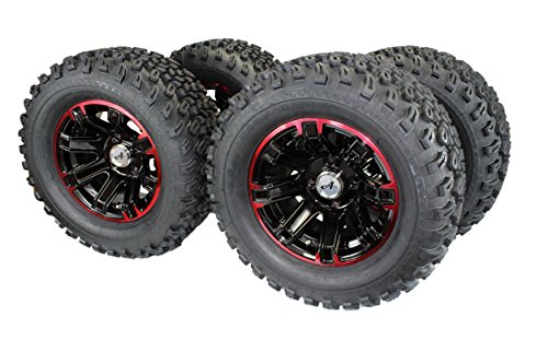 (Set of 4) 23x10.50-12 Glossy BLACK/RED Aluminum Golf Tire Wheel Assemblies