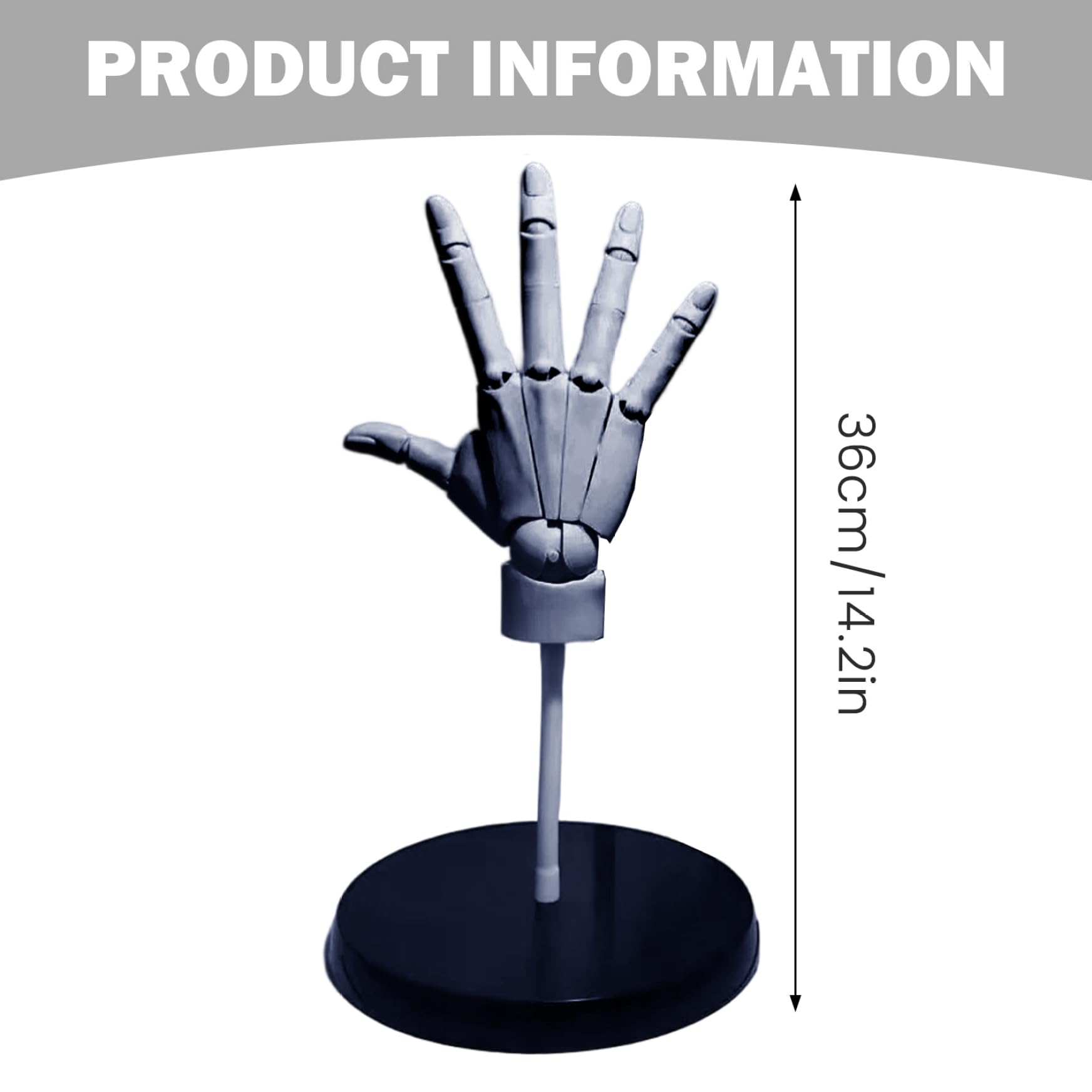 Lot de 2 modèles de main articulée 1:1 pour dessiner des mains de mannequin articulées avec base pour dessin, peinture, croquis, 36,1 cm (droite + gauche)