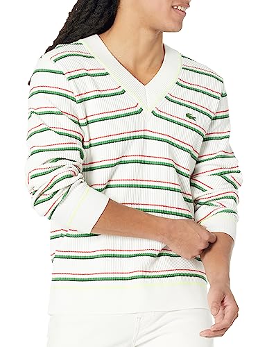 Lacoste Men's Multi-Color Tricot V-Neck Classic Fit Striped Sweater