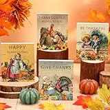 4 Pcs Vintage Fall Thanksgiving Decoration for Home Turkey Table Signs Thanksgiving Thankful Wooden Table Blocks Centerpieces Thanksgiving Table Decorations for Autumn Harvest Home Decor