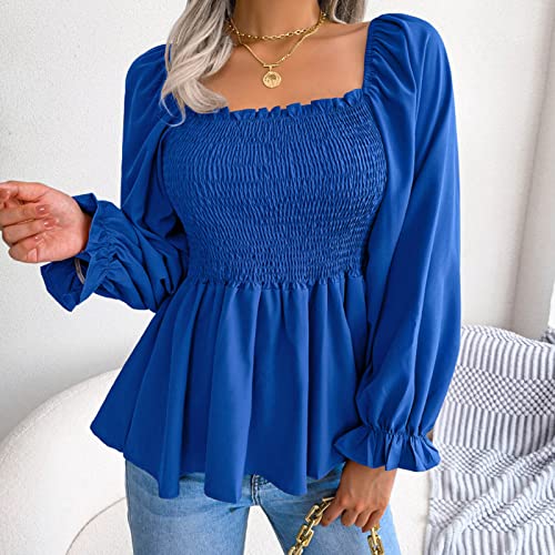 Blouses for Women Puff Lantern Long Sleeve Shirts Square Neck Casual Tunic Tops Teen Girls Fashion Spring Fall Tops2