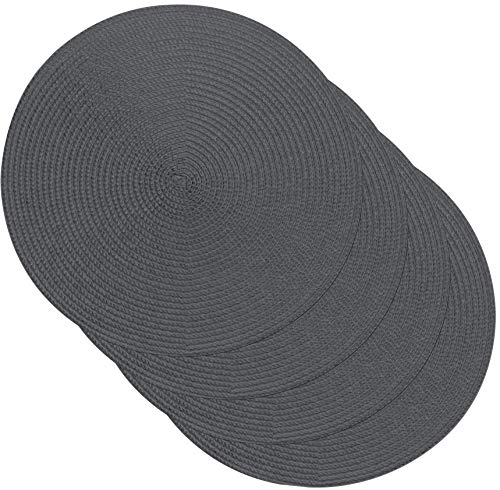 Venilia Tischset Grau Rund, Platzset für Esszimmer, Esstischmatten, Telleruntersetzer, Platzdeckchen, gewebt, lebensmittelecht, 38 cm, 4 Stück, 59124