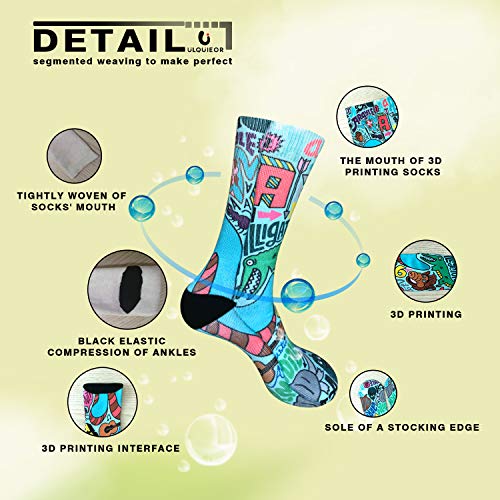 Image of ULQUIEOR Women's Alphabet Animal Graffiti Pattern Cotton Comfort Moisture Wicking Extra Heavy Cushion Athletic Crew Socks