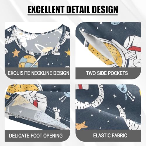 ALAZA Astronaut Dinosaur Star Blue Pajamas Set Short Sleeve Cotton Sleepwear Summer Pjs 2 Piece 5-14Y4