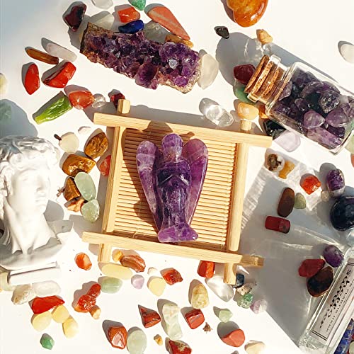 Yatojuzi 2" Amethyst Angel Decor Healing Crystals Polished Natural Stone Sculpture Statue Home Room Office Desk Decoration Guardian Hand Carved Cute Figurines Energy Reiki Gifts For Women Men #TOP4