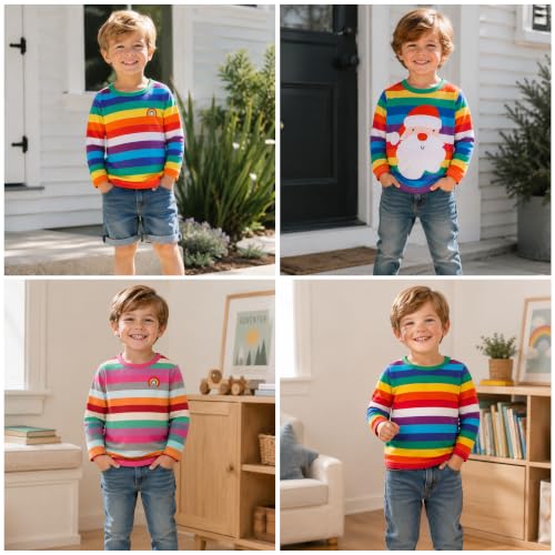 Image of Mud Kingdom Boys Girls T-Shirts Rainbow Stripe Cotton Unisex Top