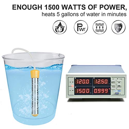 Immersion Heater, GESAIL 1500W Submersible Immersion Water Heater with Full 304 Stainless-steel Guard, Bucket Heater Heats 5 Gallons of Water in Mimutes - Yellow - Thumbnail 6