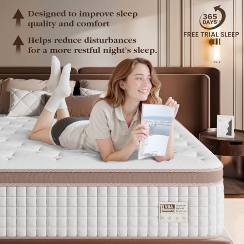 Mattress Queen Size 14 Inch - Firm Hybrid Bed in a Box for Couples & Light Sleepers, 366-Night Trial, Pocket Spring Mattress for Back Pain Relief & Motion Isolation, CertiPUR-US Certified