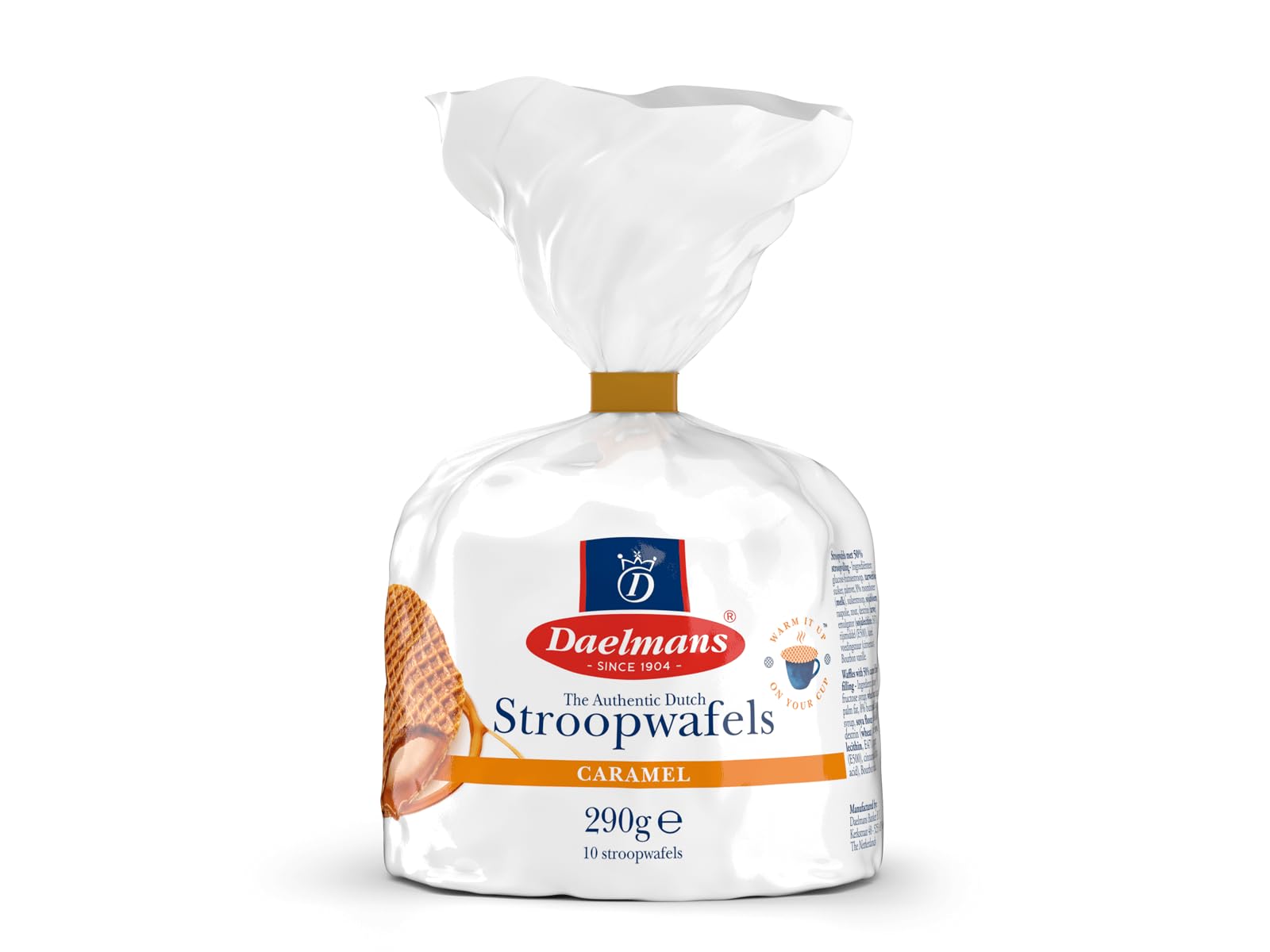 Daelmans Stroopwafels de Caramelo en Bolsita con Clip (8 piezas) - Auténtica galleta holandesa con caramelo y vainilla Bourbon - Sin colorantes ni conservantes artificiales, ideal como regalo