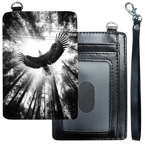 Slim Minimalist Wallet for Men Women Small Credit Card Holder Wallet Front Pocket RFID Blocking Wallets Travel Thin Card Case with ID Window Card Organizer & Wristlet,Forest Bald Eagle