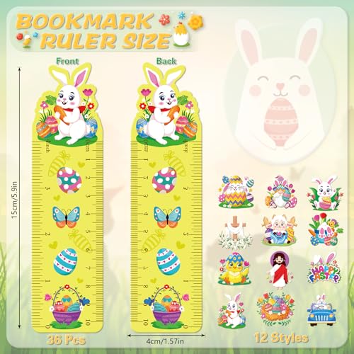 MWOOT 36 Pcs Easter Bookmarks,Double-Side Printing Paper Page Markers Bulk,Cute Bookmark Card Page Clips for Holiday Present,Back to School Supplies for Students Book Lovers Reading Gifts(15x4cm) - Image 3