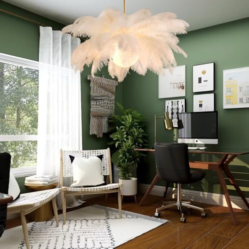 White Ostrich Feather Pendent Light Ceiling Light Feather Lampshade Chandelier Pendent Lamp Ceiling Lamp Ceiling Lighting Fixture for Bedroom, Living Room - Image 3