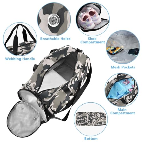 YETTASBIN Sport Travel Duffel Bag for Girls Boys, Camo Large Waterproof Weekender Overnight Bag, Detachable Shoulder Strap Gym Bag with Shoe Compartment & Wet Pocket4