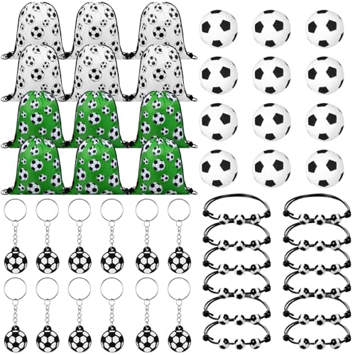 Poen 48 Pcs Soccer Party Favors Include 12 Drawstring Backpack 12 Mini Soccer 12 Keychain 12...