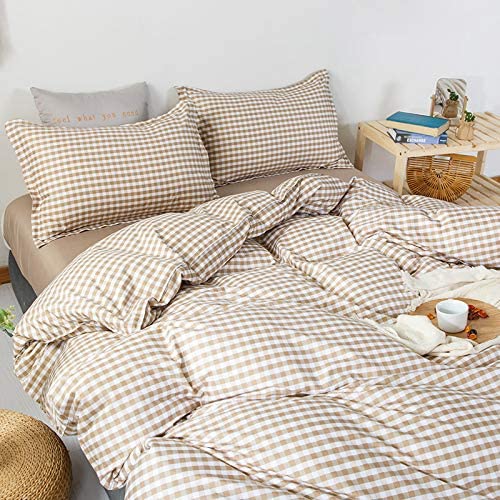 Kimko WERCE-04 Camel Plaid Bedding Set Checkered Brown Duvet Cover Set thumb #4