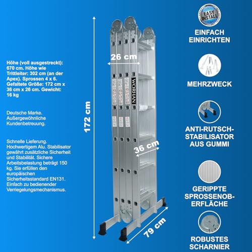 Mehrzweckleiter Worhan Anlegeleiter Stehleiter 670 cm