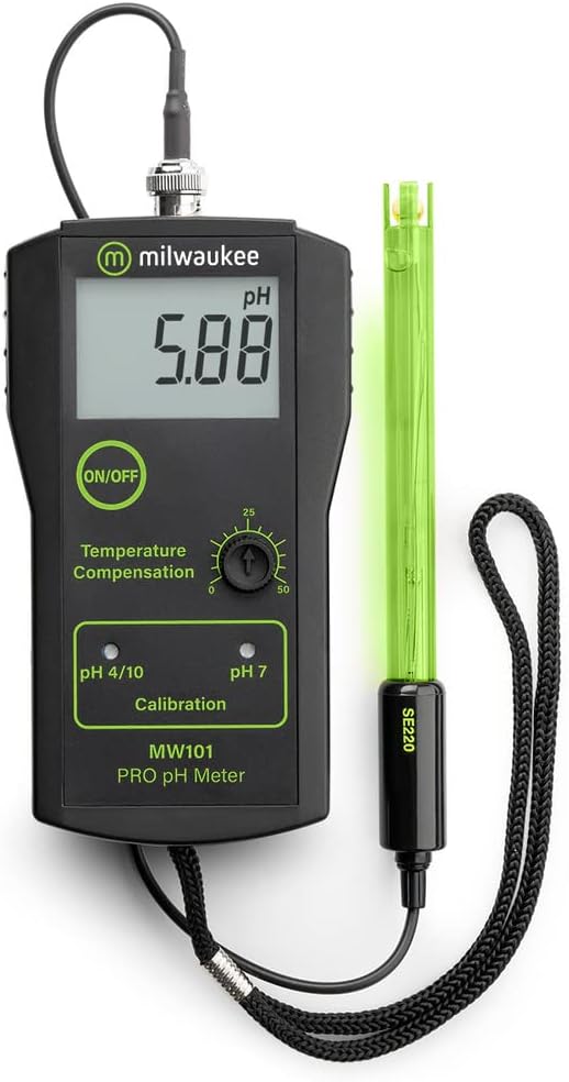 Milwaukee MW101 LED Economy Portable pH Meter with Manual Calibration, 0.0 to 14.0 pH, +/-0.2 pH Accuracy, 0.01 pH Resolution