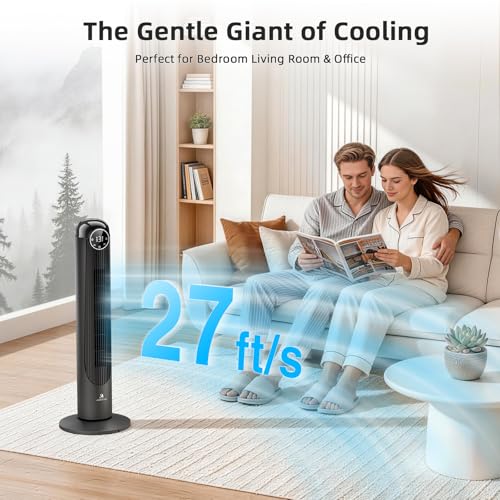 Image of Antarctic Star T36 Tower Fan, 36 Inch DC Motor Bladeless Oscillating Fan with Remote, 6 Speeds & 4 Modes, LED Display, 9H Timer, Quiet Floor Standing Fan for Bedroom Living Room Office, Black