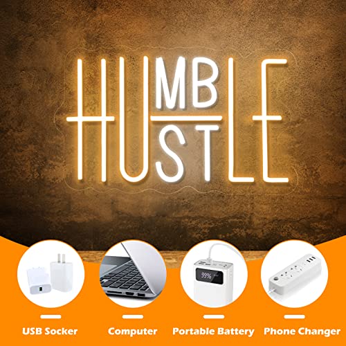 Hustle Led Neon Sign For Wall Decor, Humble Led Neon Lights Party Decorations, Usb Powered Switch Adjustable Brightness Led Neon Lights, For Office Room, Gym Room, Man Cave Decor (Yellow&White) #TOP6