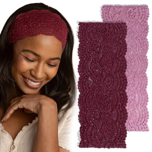 Kitsch Lace Wide Headbands for Women Non Slip - Cherry Lacquer & Dusty Pink - image 1